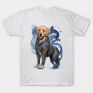 The Majestic Golden Warrior: Retriever in Elven Denim Battle Suit T-Shirt